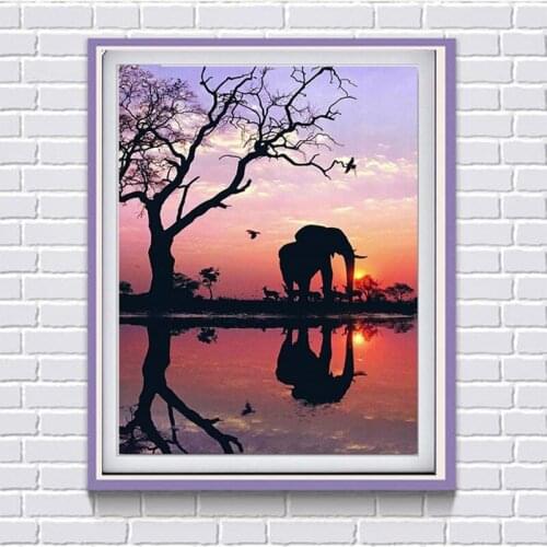 Diamond Painting Cross Stitch Africa elephant Needlework Diamond Embroidery Crystal Full Diamond Mosaic Sunset landscape FG1287