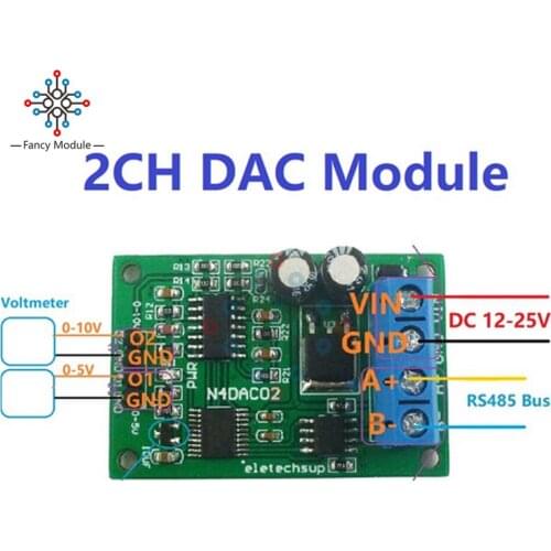 DC 12V 2CH DAC Module 0-5V 0-10V PWM to Voltage Analog Converter RS485 Modbus RTU Board