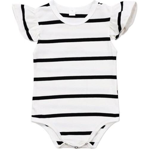 Toddler Infant Baby Girl Boy Bodysuits Summer Striped Short Fly Sleeve Bodysuits White Black Clothes Outfit 0-18Months