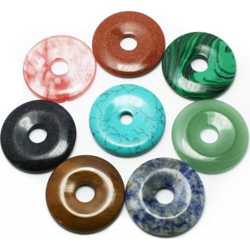2018 New 35mm Natural Stone beads Necklaces Gem Stone Circle Round Disk beads Pendant For Women Jewelry Necklace Making DIY 1pcs