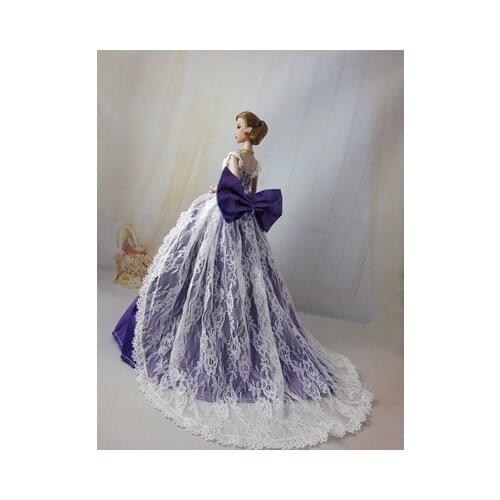 Elegant Purple Bowknot Lace Wedding Dress for Barbie Doll Clothes Princess Party Gown Outfits 1/6 BJD Dollhouse Accessories Toys
