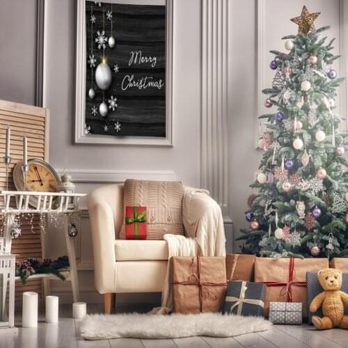 Tapestry Snowflakes Decorating Balls on Wooden Background Festive Theme Merry Christmas Art Gray Black