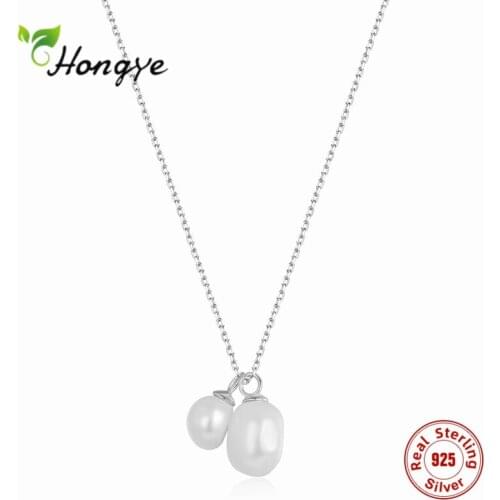 Hongye Freshwater Natural Pearl 925 Sterling Silver 2 Pearls Neckalce Classic Silver Gold Color Pendent Collier For Female Party