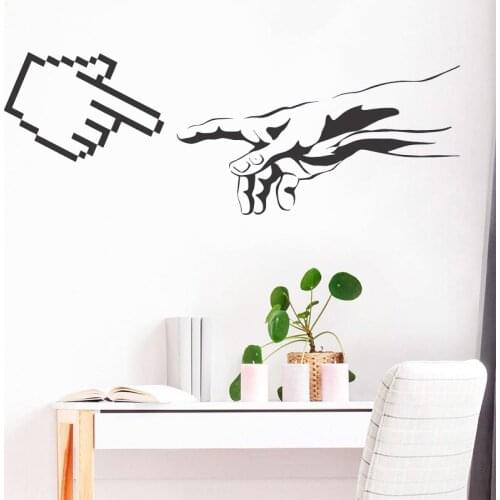 Geek Art Wall Sticker Funny The Creation of Adam Decal Computer Stickers Finger Pixel Style Home Decor Abstract Mural