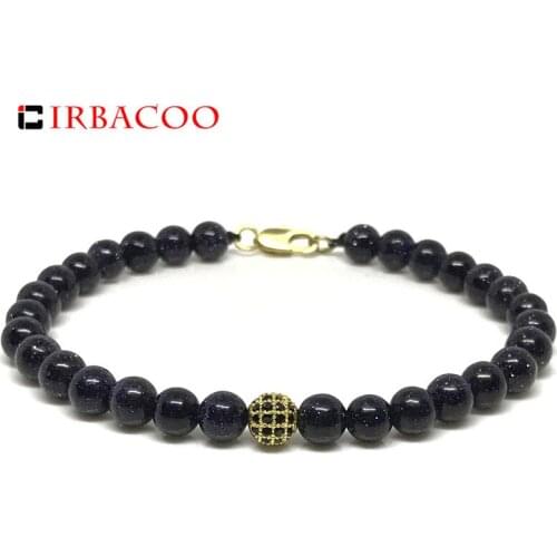 IRBACOO 2020 Beaded Bracelet Cubic Zirconia Ball With Natural Lapis Stone Lobster Clasp For Men Women Jewelry Gift
