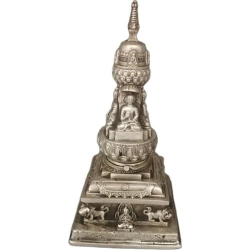 Chinese Old Tibet Silver Carving Silver Tower Tibet Buddhism Pagoda