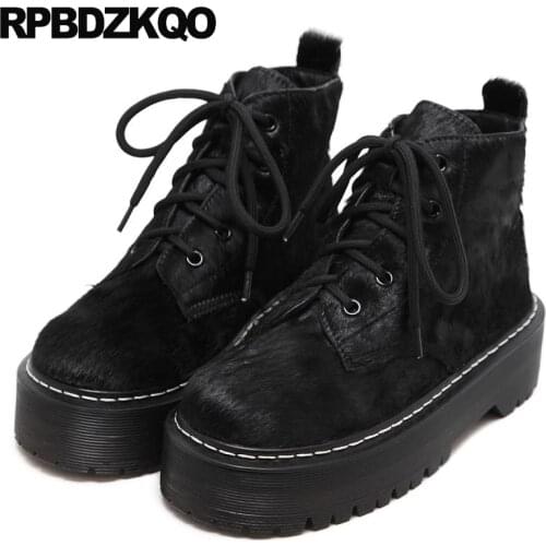 Creepers Thick Sole Genuine Leather Fur Designer Shoes China Women Elevator Black Harajuku Flats Female Muffin Latest Spring