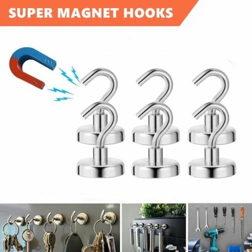 D20mm Magnetic Hooks Strong Permanent Neodymium Magnets Holder Heavy Duty Wall Bracket Hook for Kitchen Fridge Suction Tools #40