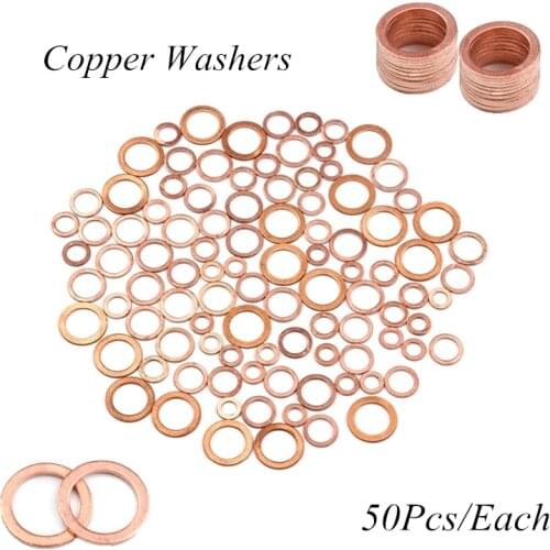 50Pcs Copper Sealing Washer Solid Gasket Sump Plug Oil 6Sizes For Boat Crush Washer Flat Seal Ring Tool Hardware Accessories