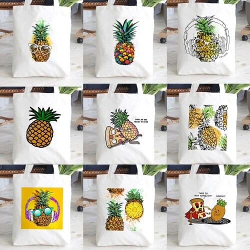 Women Cute Pineapple Music Print Eco Reusable Shopping Bag Travel Storage Bag Students Gift