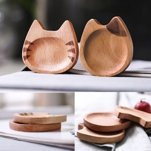 Cute Cartoon Wooden Dish Plates Round Tray Plant Saucer for Home Restaurants Hotels Coffee Shop Bars Beech Wood Tea Dish Plate
