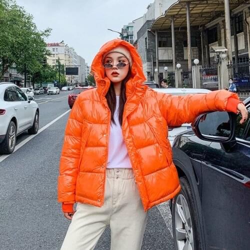 Fashion Short Glossy Cotton Coats Women Winter Jackets Solid Hooded Down Cotton Jackets Coats Woman Warm Glossy Parkas Jacket