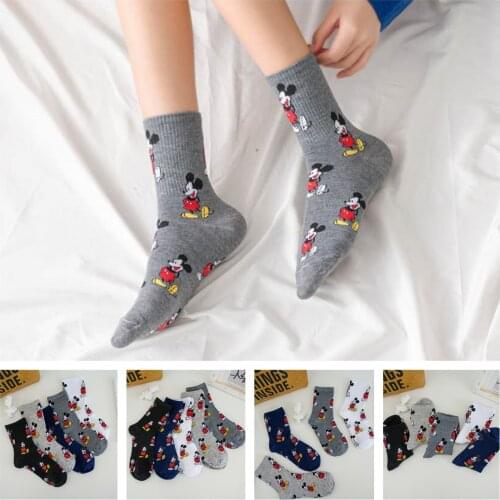 5 Pairs Disney Mickey Mouse Short Woman Socks Kawaii Anime Sweat Summer Cotton Girl Medium Socks Female Sock