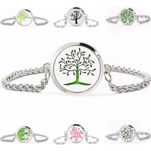 New Lily flower & tree design Stainless Bangle Aromatherapy Locket Chain Bracelet Diffuser locket Perfume Locket 10pcs Pads Free