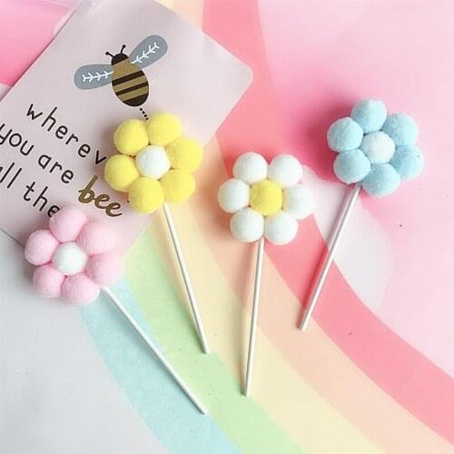 Plush Wedding Cupcake Topper Colorful Happy Birthday Cake Topper Flags For Wedding Birthday Party Cake Decorations Baby Shower