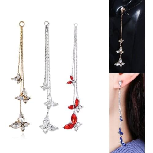 2020New Hot 50Pcs Zircon Rhinestone Three-butterfly Tassel button for DIY Jewelry Earrings pendants or hair accessoriess ER126