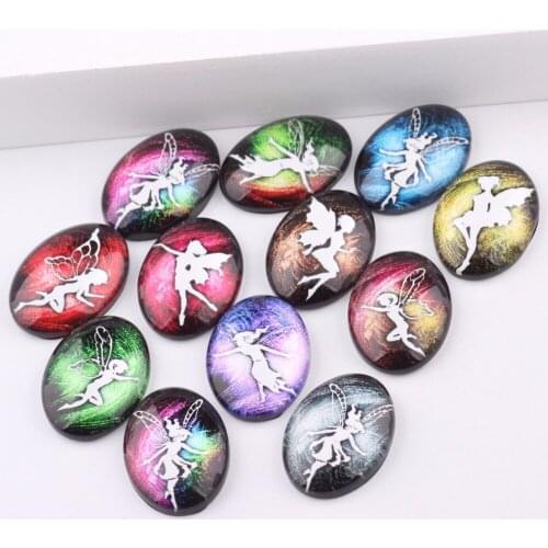 Reidgaller 20pcs mixed fairy photo oval 18x25mm cabochon diy glass flatback pendant necklace making findings