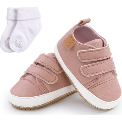 Luxury Soft Leather Baby Shoes with Socks pu Sneaker Anti-Slip Sole Newborn Infant First Walkers Toddler Casual Leather Shoes