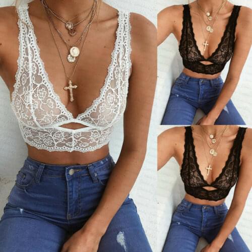 Sexy Women Deep V Floral Lace Bralette Crop Top Unpadded e Bra Sheer Mesh Bra
