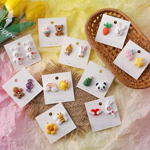 Mini Cartoon Animal Fun Exquisite Carrot Earrings Simple Cute Personality Sweet Asymmetric Girl Rabbit Rainbow Cloud Ear studs