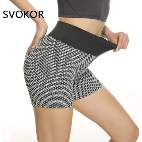 SVOKOR High Waist Workout Women Shorts Push Up Patchwork Print Casual Booty Shorts Females Activewear Fitness Elastic Gym Bttoms