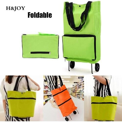 Folding Shopping Bag Collapsible Shopping Trolly Tugboat Shopping Cart reusable shopping bag High Capacity green Bag with Wheels