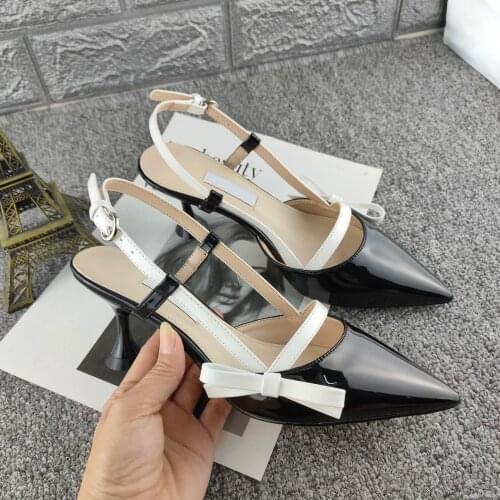 Kmeioo 2021 new fashion style shoes ankle strap spike heel sandals bowtie high heels slingback pumps for women dress prom