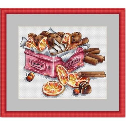 Lemon and cookies cross stitch package 18ct 14ct 11ct white fabric cotton silk thread embroidery DIY handmade needlework