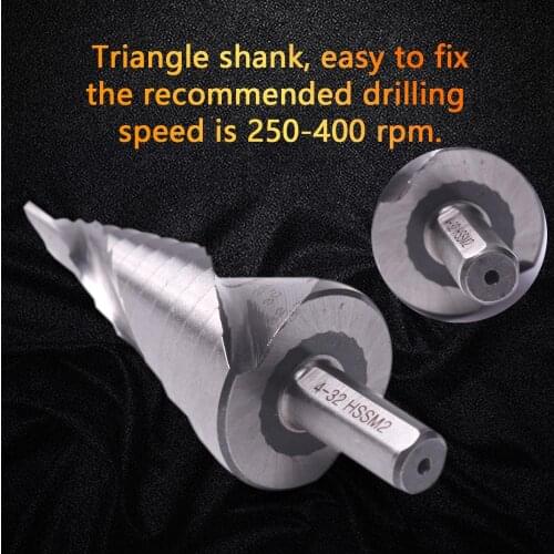 High Quality 2Pcs 4-12mm 4-32mm HSS6542 Spiral Groove Step Drill Bit Metal Hole Saw Triangle Shank Step Drills
