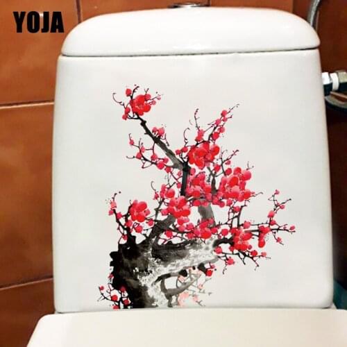 YOJA 21X23.5CM Red Plum Tree Classical Art Bedroom Decor Wall Stickers Mural Toilet Seat Decal T1-1907