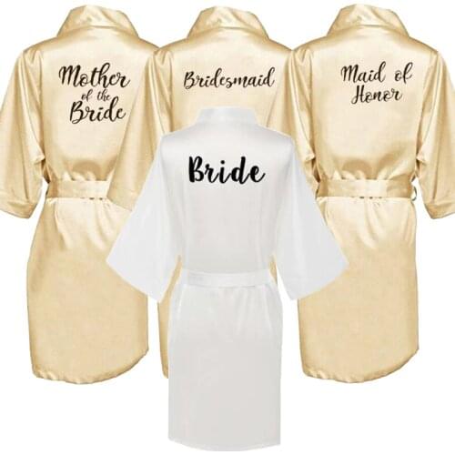 Champagne gold robe bride satin kimono robe women wedding sister of the bride printing bridesmaid bridal party robes