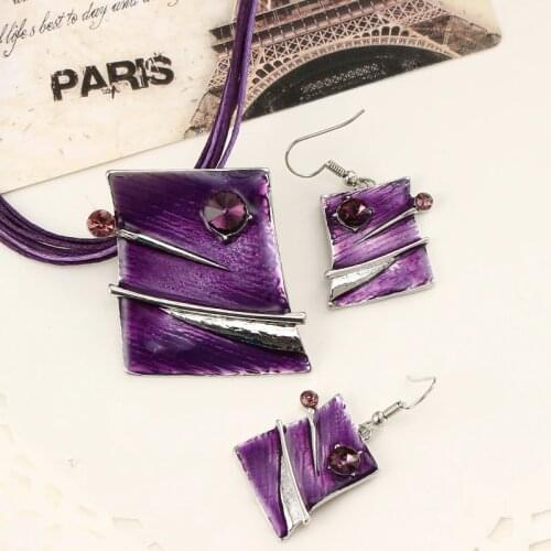 Summer Jewelry Sets For Women Turkish Jewelry Bijoux Enamel Silver Plated Geometric Pendant Jewelry Set Party Dress Accessory