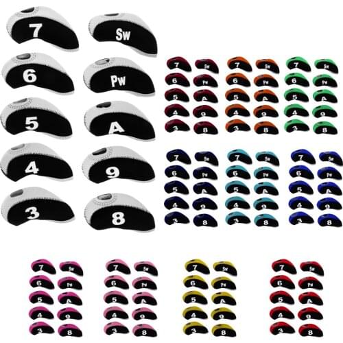 10 Pcs Two-tone Neoprene Golf Club Iron Head Covers Golf Club Head Protector Golf Headcover Accessories No.3,4,5,6,7,8,9,Pw,A,Sw