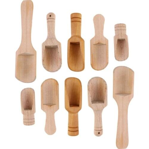 10Pcs Wooden Salt Spoon Small Salt Spoon Wood Tea Scoop Seasoning Spoon