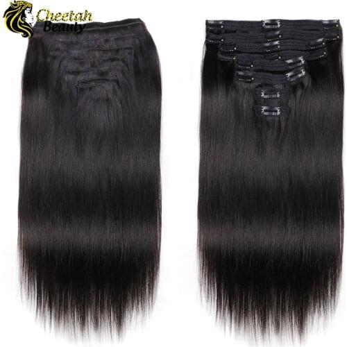Clip Ins 100% Human Hair For Black Women Extensions Straight Clip Ins Natural Black Color 8 Pieces 120g/Set Remy Brazilian Hair