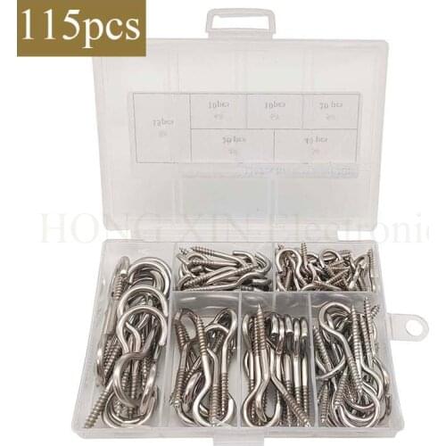 115pcs Hook Self Tapping Screw 3#4#5#6#8# Self-Tapping Screw Nickel Plated Ceiling Hooks Open Eye Hooks