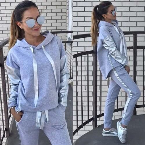 2Pcs/Set Women Sportswear Suit Casual Trousers Solid Color Hooded Sweatshirt And Pant Tracksuit Sport Suit Pullover Sweatshirt