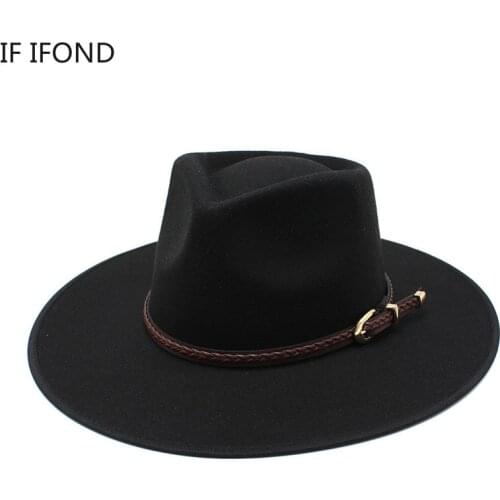 2021 Fashion Women Winter Wool Fedora Hat Men Simple Wide Brim Vintage Felt Jazz Hats New Top Trilby Cap