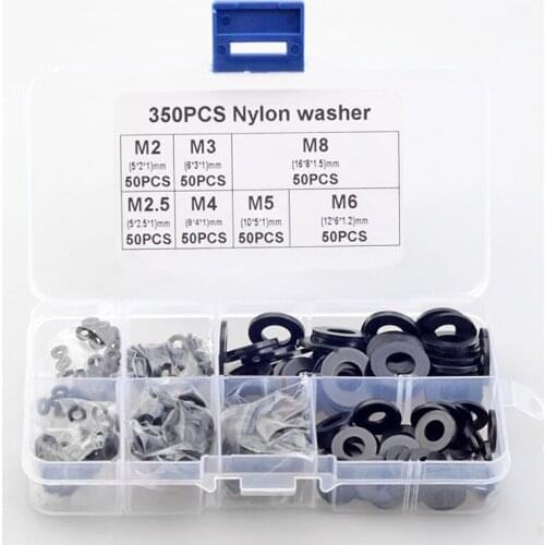 304 Stainless Steel Flat Washer Kit White / Black Nylon Flat Mat Kit M2 To M12 Plain Washer Gaskets Assortment Kit
