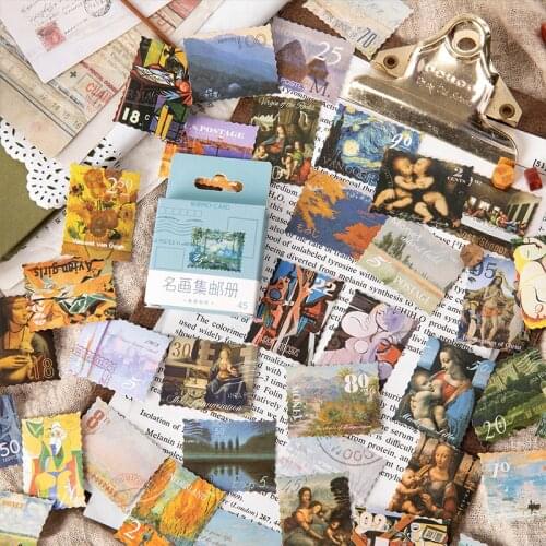 45pcs/pack Mini Famous Painting Stamp Stickers Label Deco Sticker For DIY Scrapbooking Diary Stationery Collection Sticker