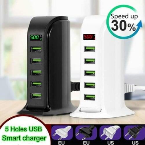 5-port Multi-USB Charging Station Hub Base Smart Digital Display Charger
