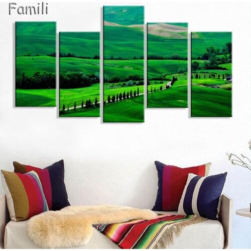 5pcs/set Landscape dark green mountains decoration sky trees wall art pictures Canvas Painting print living room decor unframed