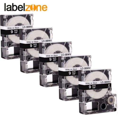 5Pcs 9mm White on black compatible Epson LC-3BWV/SD9KW label tapes strong adhesive laminated lc3bwv label ribbon for KingJim