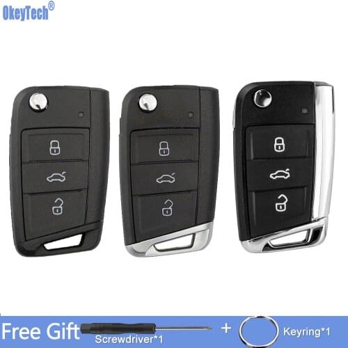 OkeyTech Flip Car Remote Key Shell Case for VW Gollf MK7 Skoda Octavia Seat Golf 7 Polo Passat Mk2 Touran 3 Buttons Fob Cover
