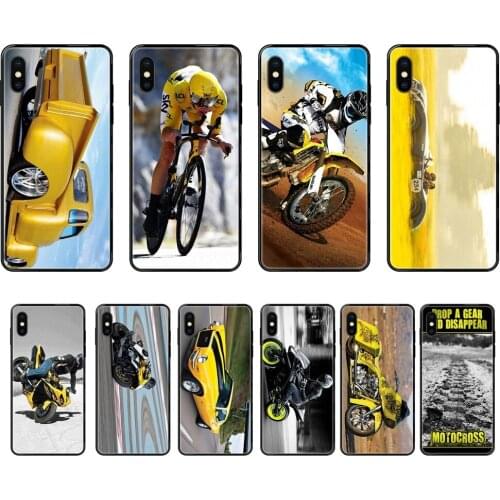 Black Soft TPU Cartoon Pattern Phone Case Motorcycle Yellow Action Cross Most Popular For Xiaomi Redmi 3S 4X 4A 5 5A 6 6A 7 7A