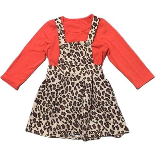 Girlymax Fall/Winter Baby Girls Cotton Ruffles Overalls Leopard Skirt Boutique Long Sleeve Orange Top Kids Clothing