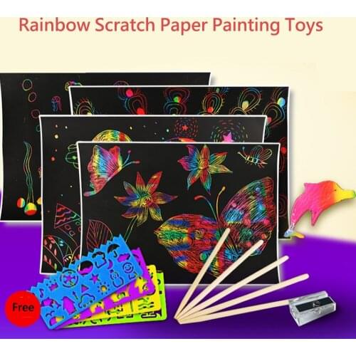 DIY Handmade Scratch Paper Painting Toys Magic Colorful Drawing Board Scraping Paper Painting Art Craft Toys for Children Gifts