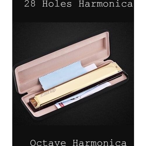 EASTTOP Octave Harmonica 28 Holes Golden Professional Wind Instrument Mouth Organ Beginners C Key EAST TOP Musical Instrument