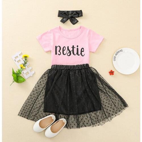 FOCUSNORM 2-7Y Summer Causal Kids Girls Clothes Sets Letter Pullover T Shirts Tops Lace Mesh Skirts 2pcs