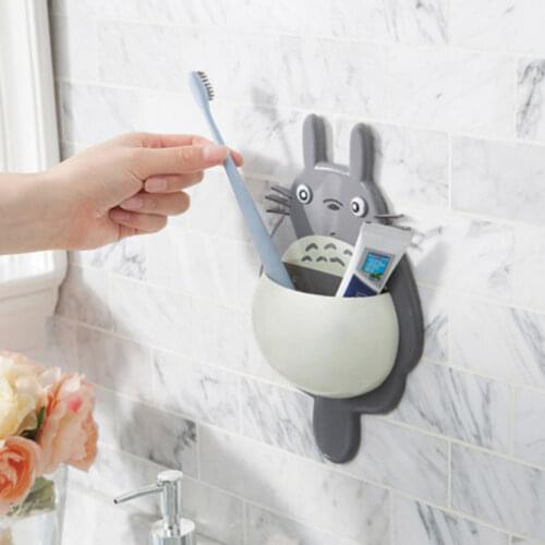 Hot Sale Toothbrush Holder Cute Totoro Toothbrush Wall Mount Holder Sucker Tooth Brush Dispenser Bathroom Accessories